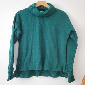 J.Crew Vintage Fleece Turtleneck Green Cotton Cropped Pullover XS